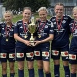6 jenter fra Skudenes med når laget vant cup i Danmark